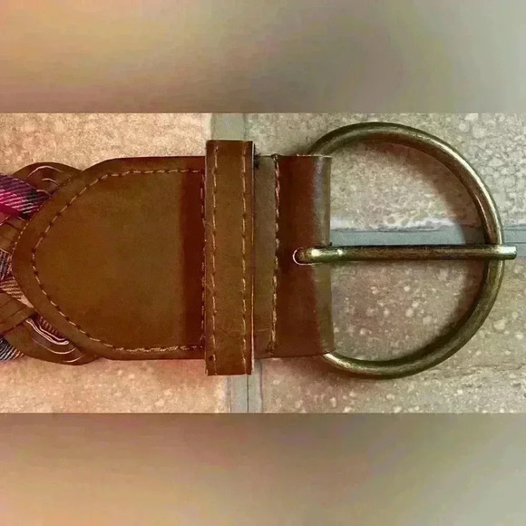 Cottagecore woven brown vegan leather plaid braided festival boho belt; 45” long - Picture 5 of 5